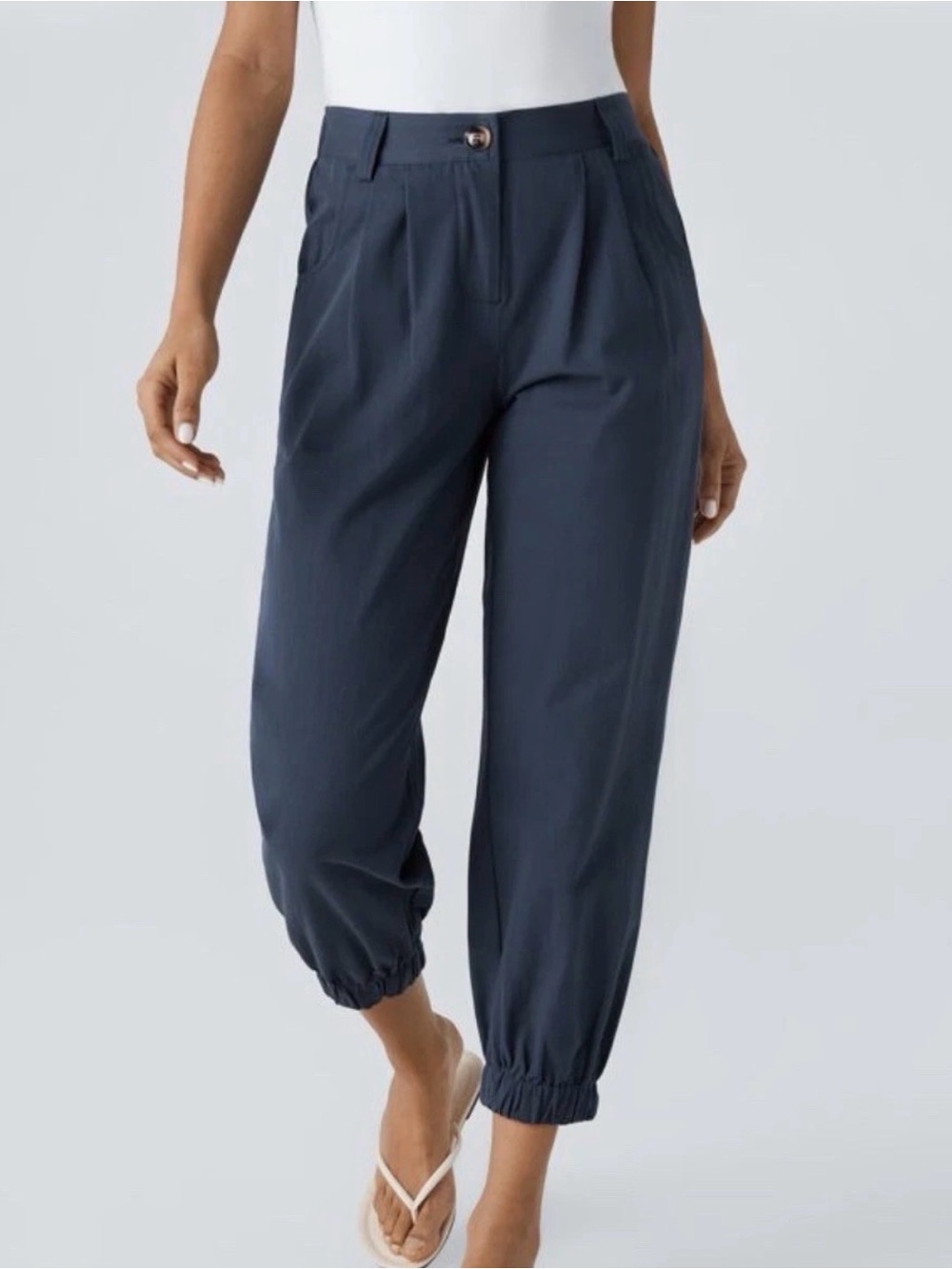 Halara Mid Rise Casual Jogger Blue Size M Petite Pockets Cotton Lightweight NWT